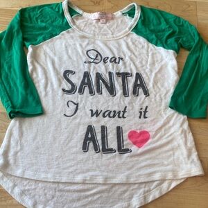 Dear Santa I Want It All super soft Cream and Green kids small Tshirt